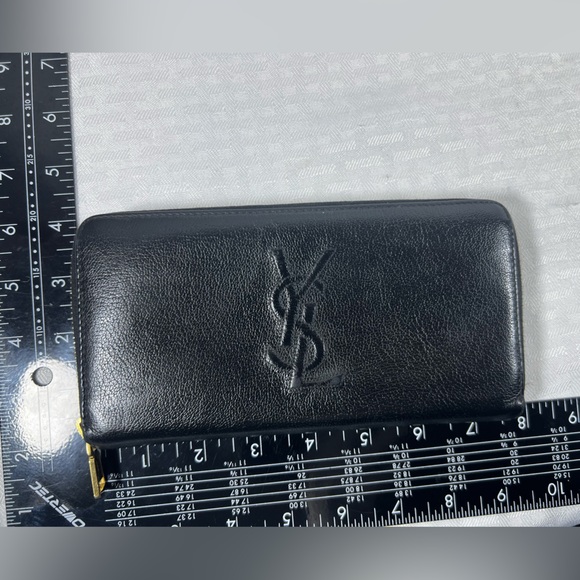 1140: Saint Laurent YSL Black Zip Around Leather Wallet - Picture 9 of 9